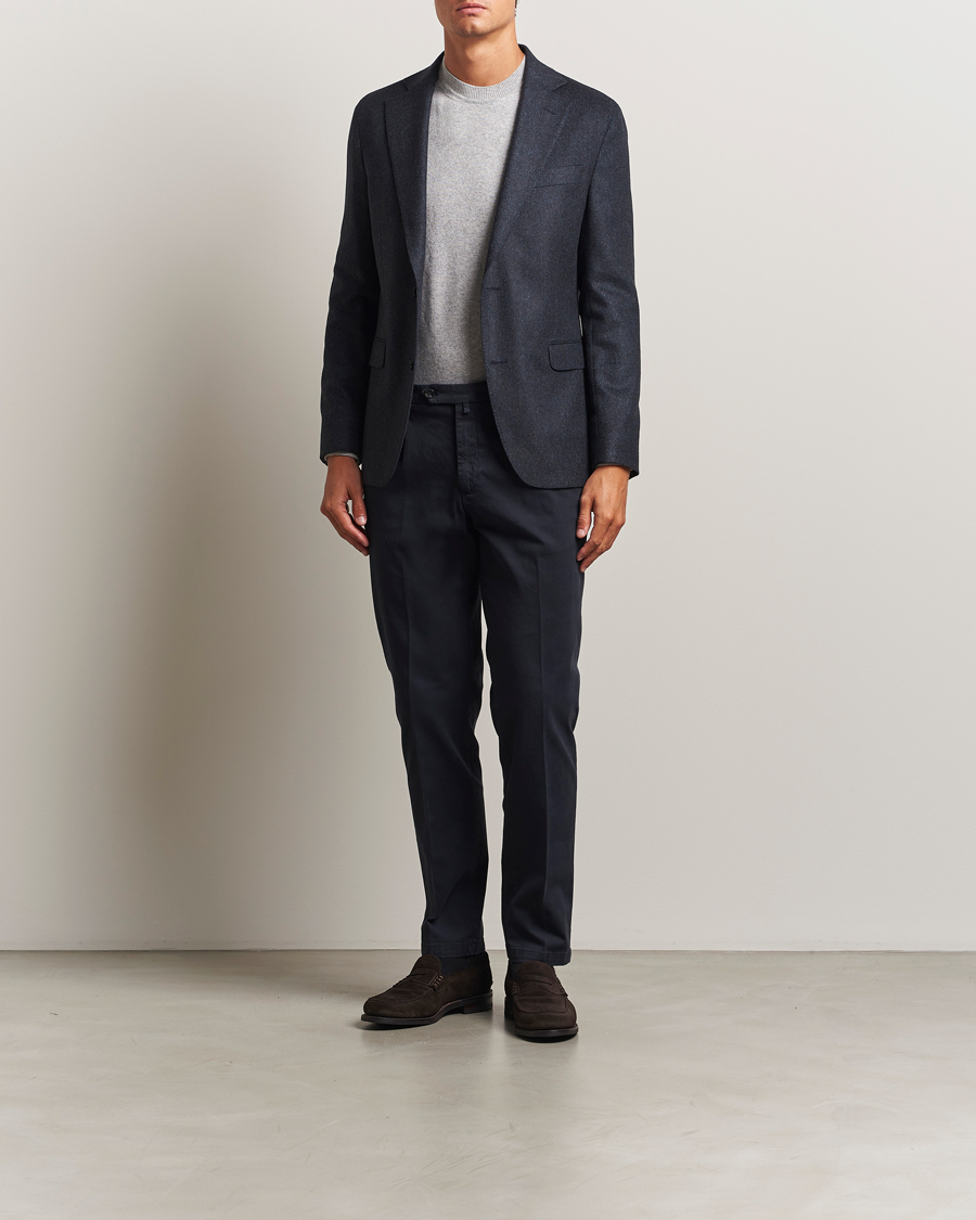 Homme | Pantalons | Briglia 1949 | Easy Fit Pleated Cotton Stretch Chino Navy