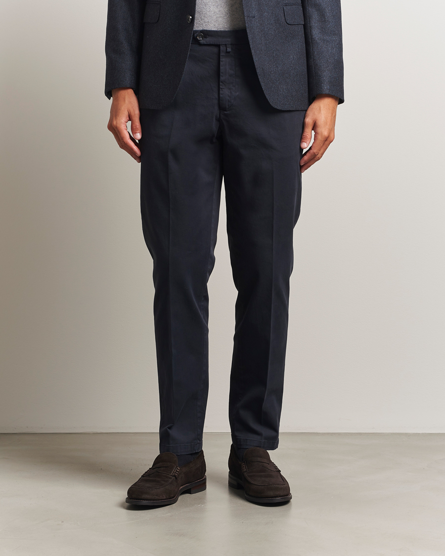 Homme | Pantalons | Briglia 1949 | Easy Fit Pleated Cotton Stretch Chino Navy