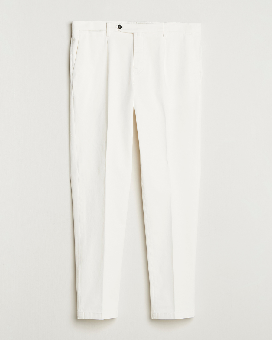 Homme | Pantalons | Briglia 1949 | Easy Fit Pleated Cotton Stretch Chino Off White