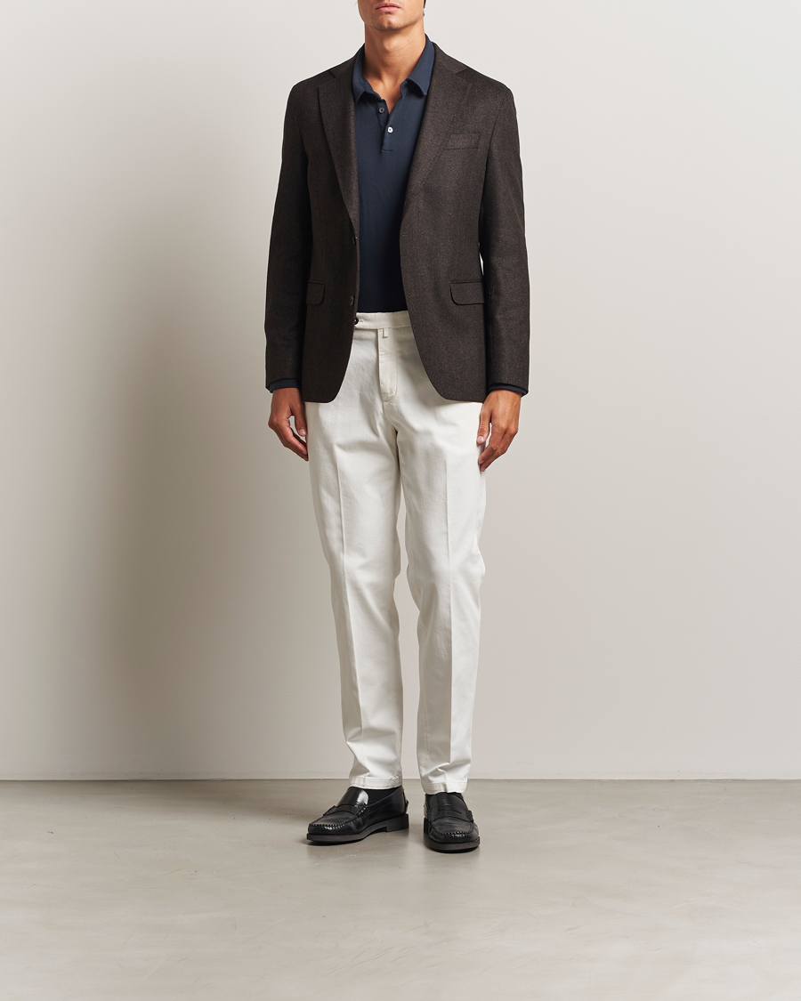 Homme | Pantalons | Briglia 1949 | Easy Fit Pleated Cotton Stretch Chino Off White
