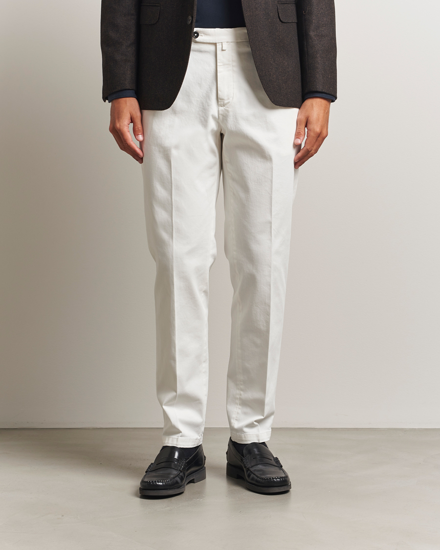 Homme | Pantalons | Briglia 1949 | Easy Fit Pleated Cotton Stretch Chino Off White