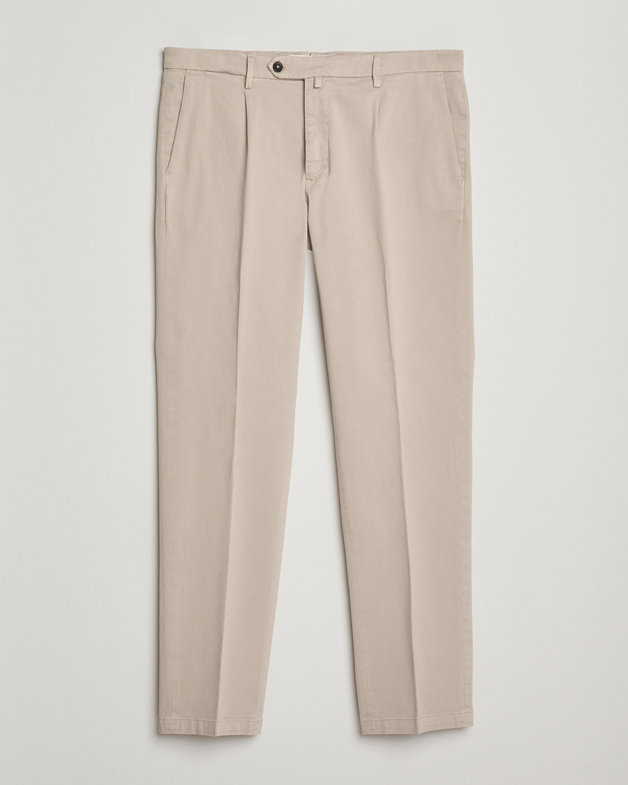 Homme | Pantalons | Briglia 1949 | Easy Fit Pleated Cotton Stretch Chino Beige