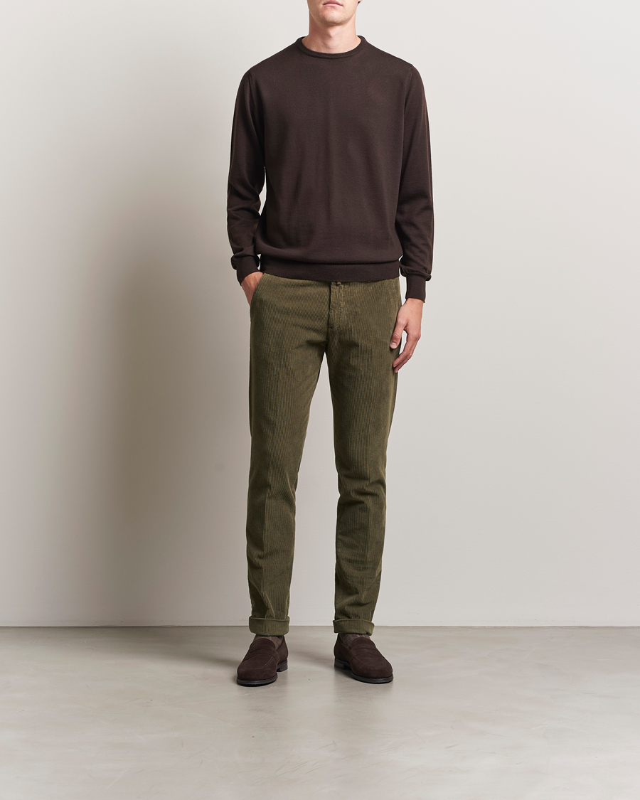 Homme | Pantalons | Briglia 1949 | Slim Fit Corduroy Trousers Dark Green