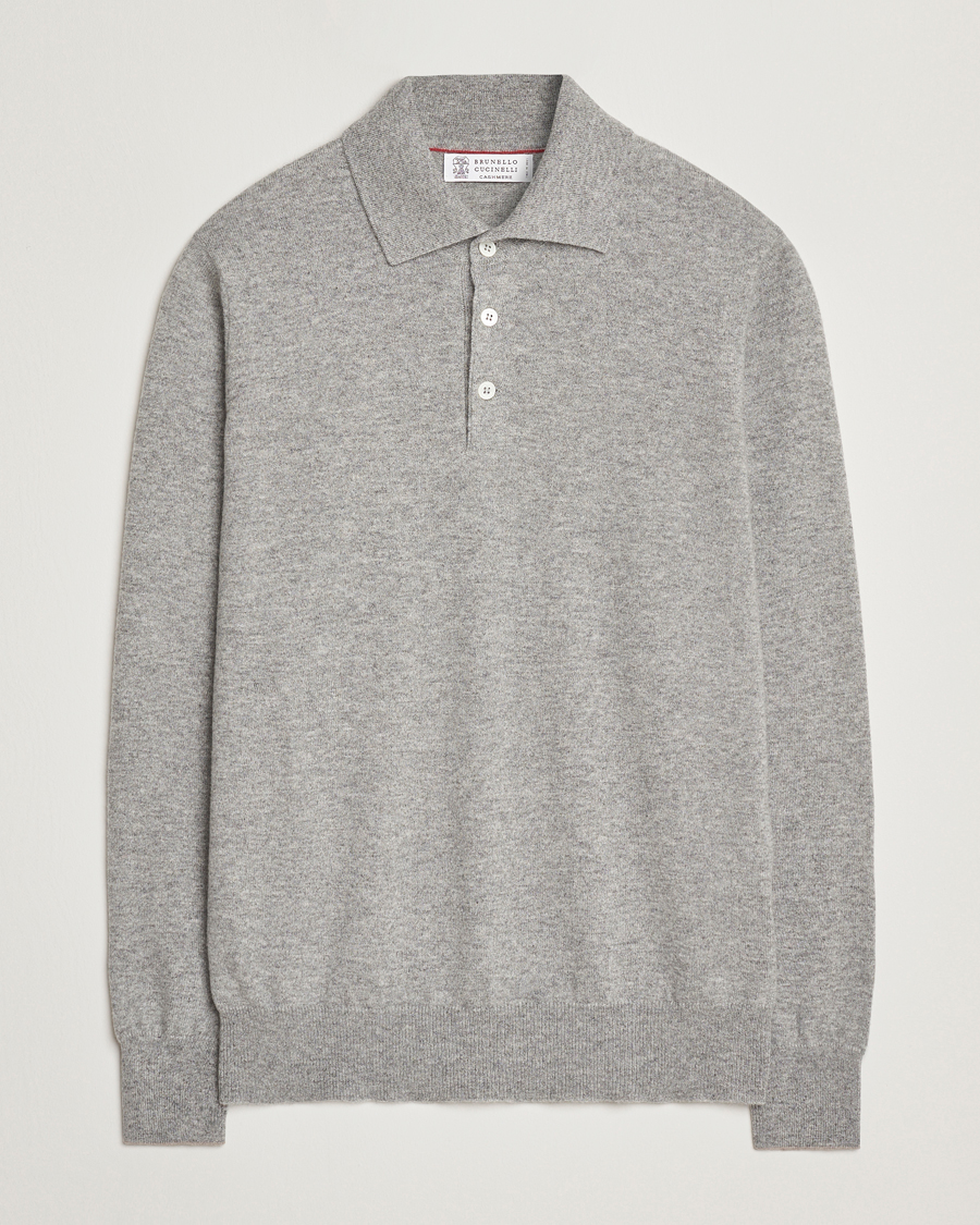 Homme | Pulls Et Tricots | Brunello Cucinelli | 2 Ply Cashmere Long Sleeve Polo Grey Melange