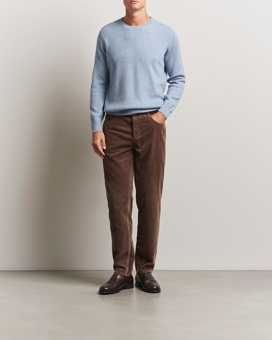 Homme | Pulls Et Tricots | Brunello Cucinelli | Cashmere Rib Crew Neck Sweater Light Blue