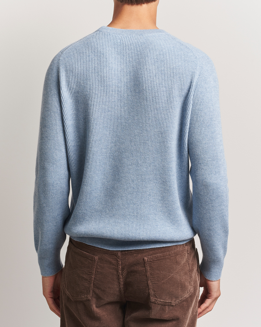 Homme | Pulls Et Tricots | Brunello Cucinelli | Cashmere Rib Crew Neck Sweater Light Blue