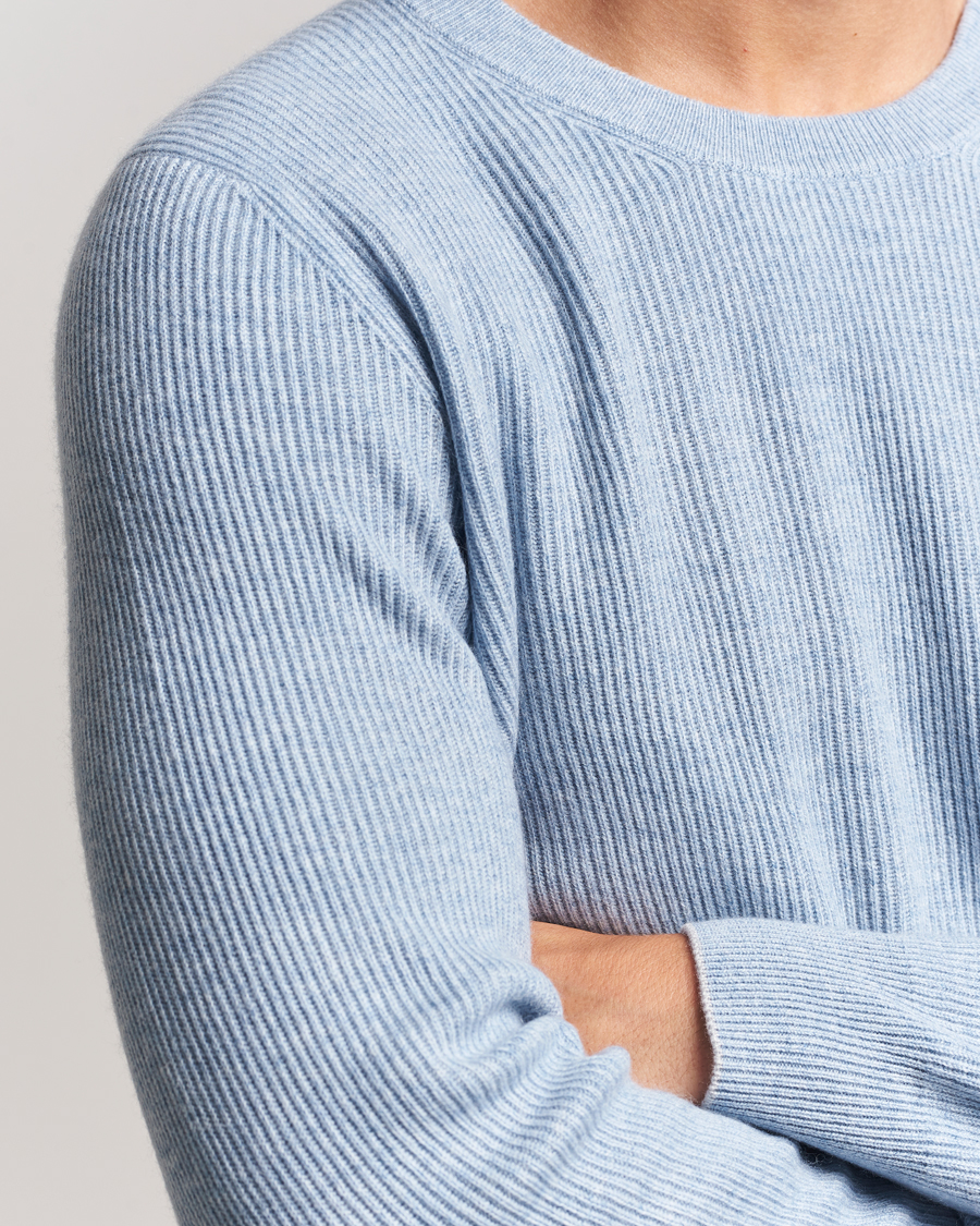 Homme | Pulls Et Tricots | Brunello Cucinelli | Cashmere Rib Crew Neck Sweater Light Blue