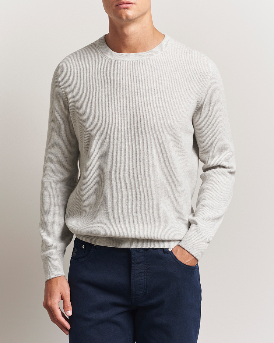 Homme | Pulls Et Tricots | Brunello Cucinelli | Cashmere Rib Crew Neck Sweater Pearl Grey