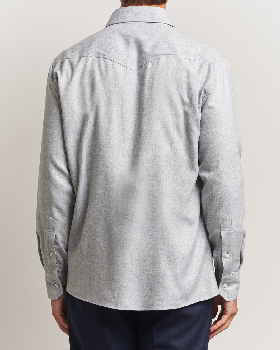 Homme | Chemises | Brunello Cucinelli | Soft Flannel Western Overshirt Light Grey
