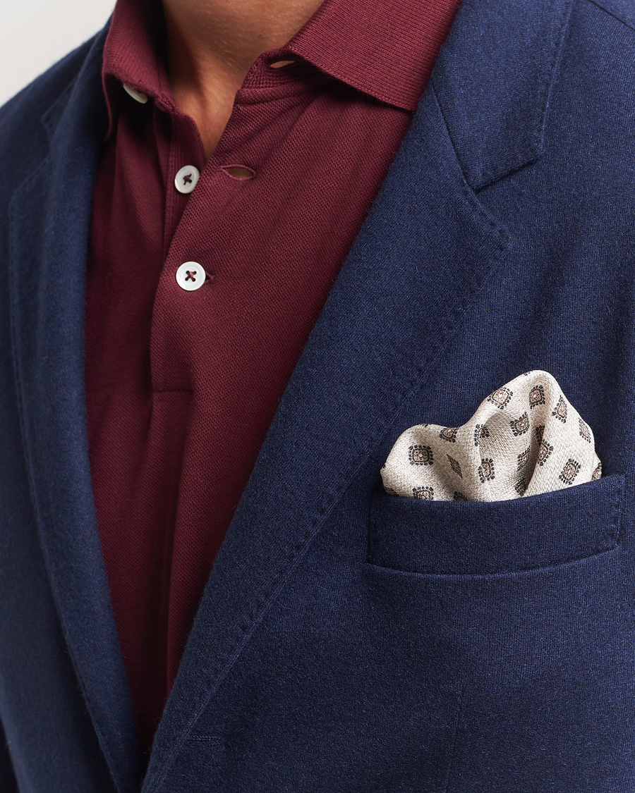 Homme | Pochettes De Costume | Brunello Cucinelli | Printed Silk Pocket Square Ivory