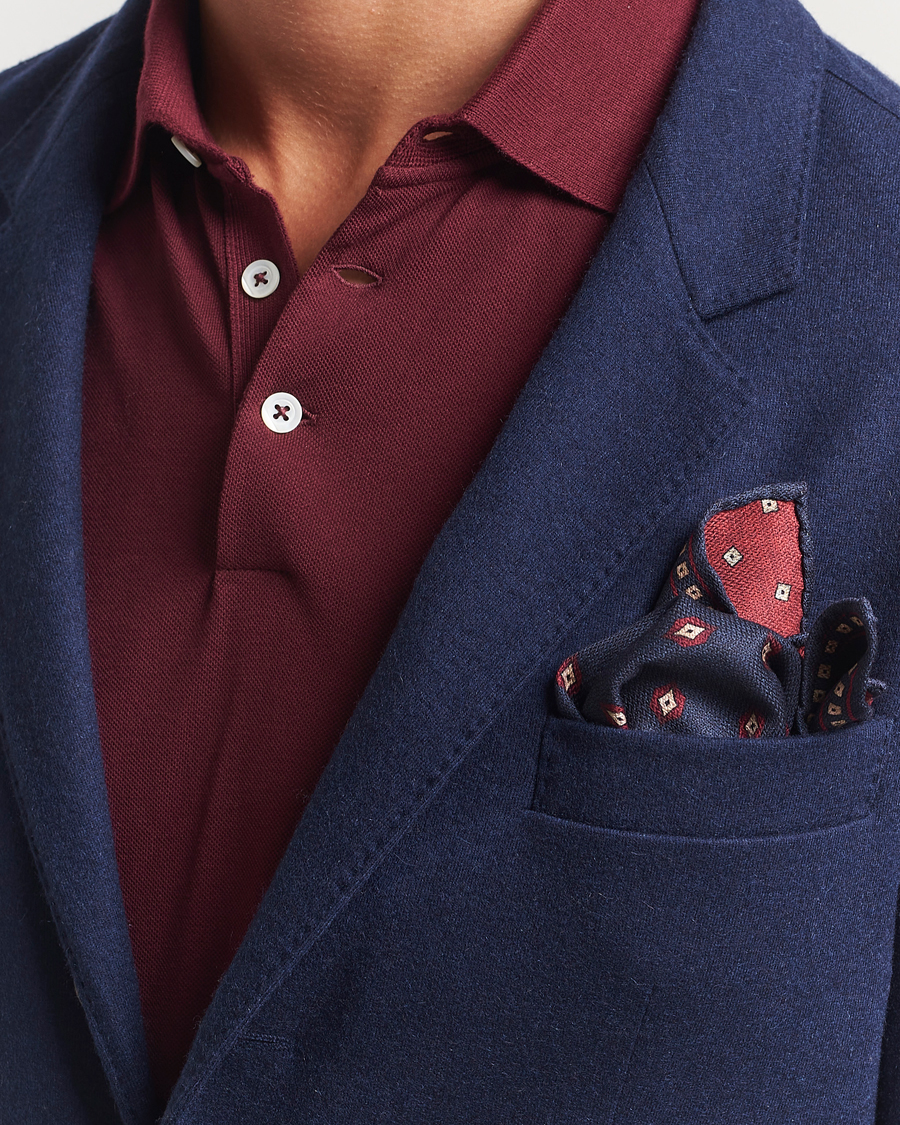 Homme | Pochettes De Costume | Brunello Cucinelli | Printed Silk Pocket Square Navy