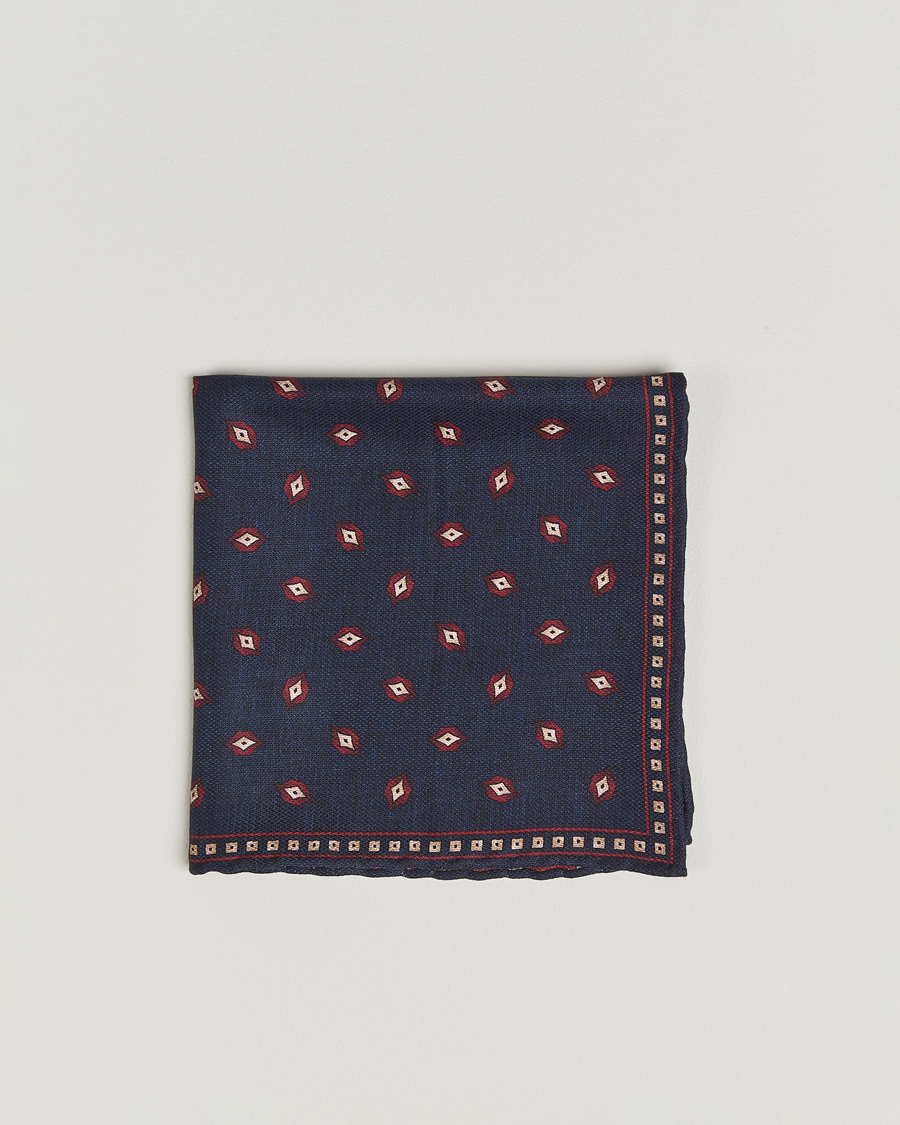 Homme | Pochettes De Costume | Brunello Cucinelli | Printed Silk Pocket Square Navy