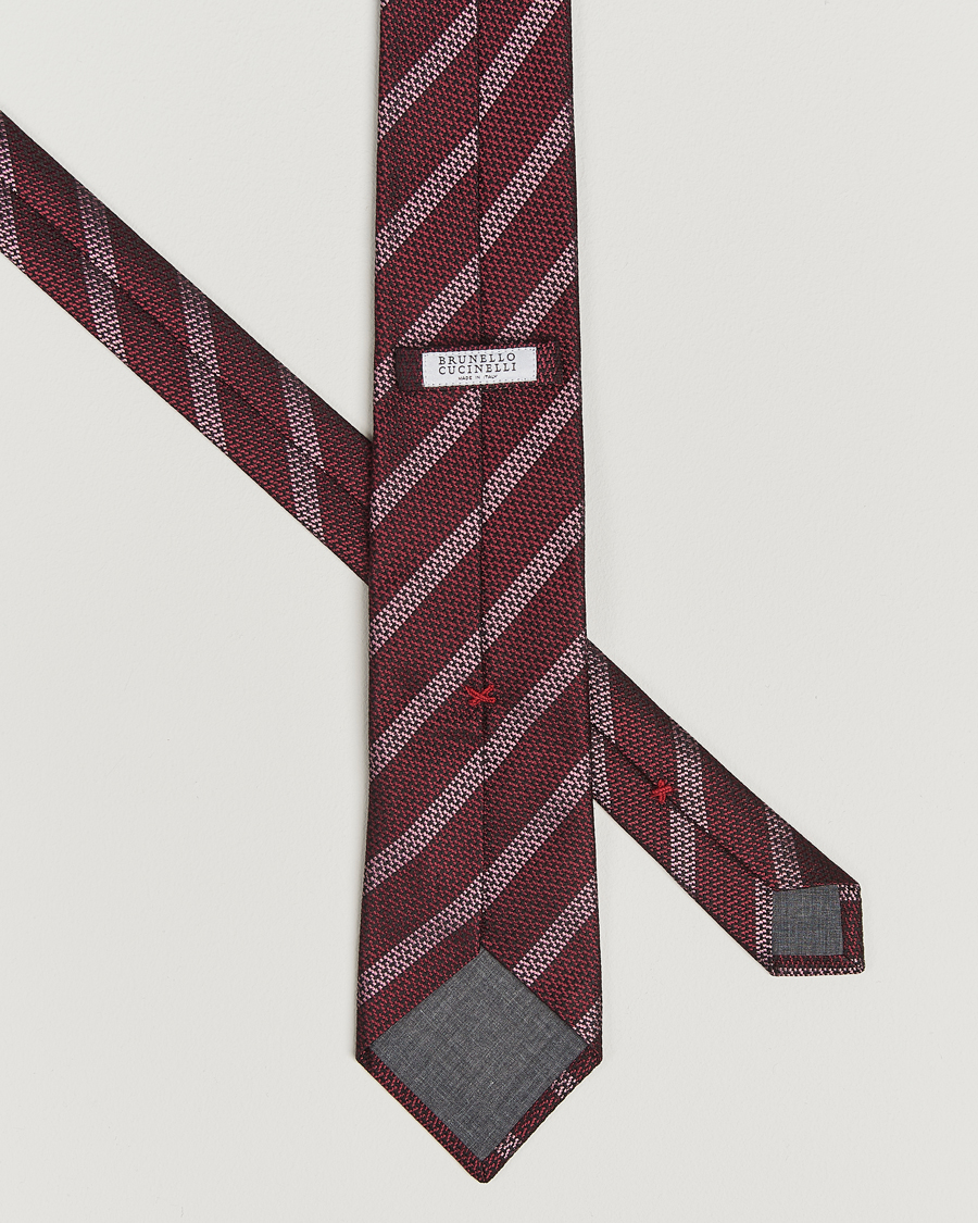 Homme | Cravates | Brunello Cucinelli | Regimental Stripe Silk Tie Amaranto