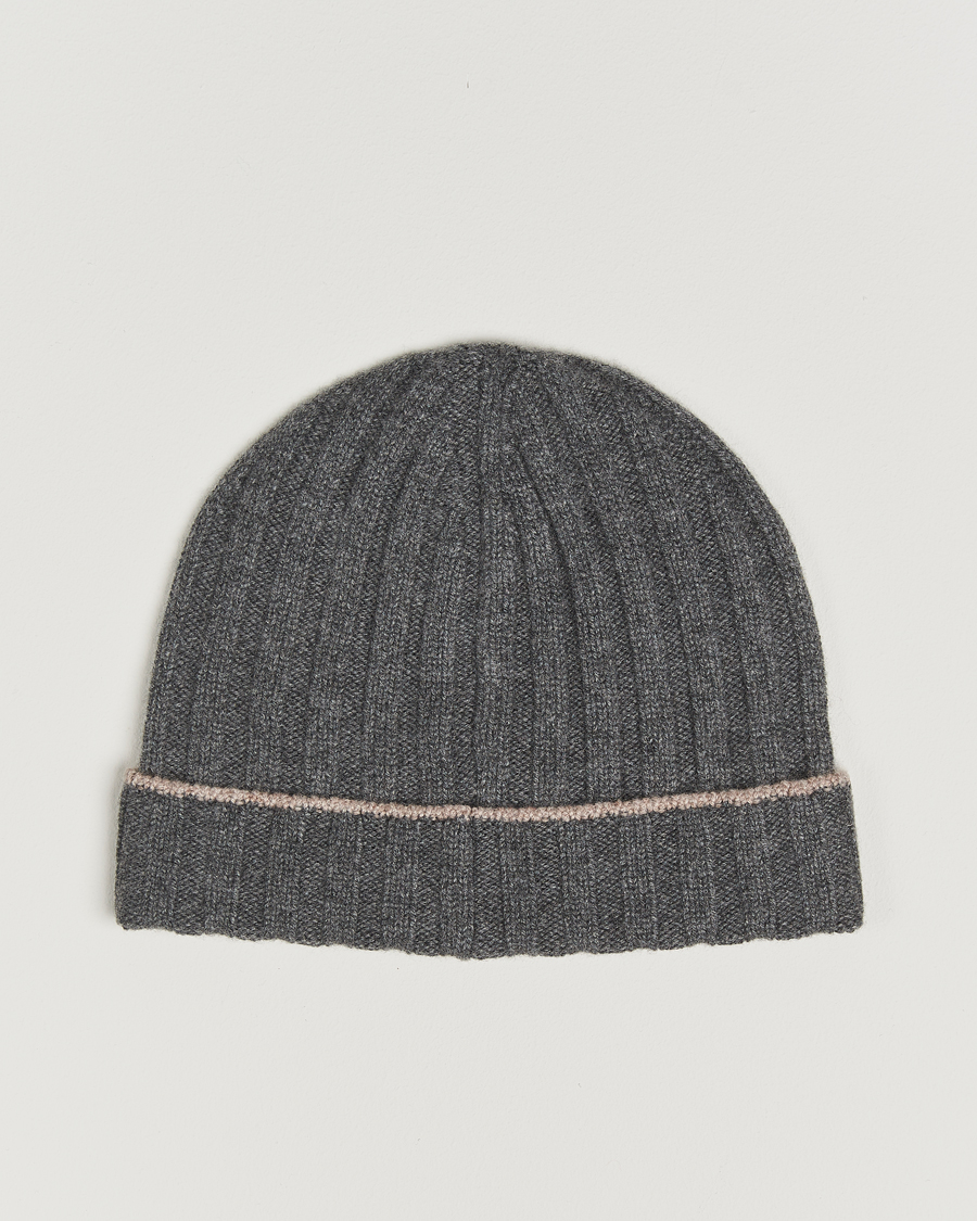Heren | Brunello Cucinelli Cashmere Contrast Beanie Grey Melange | Brunello Cucinelli | Cashmere Contrast Beanie Grey Melange