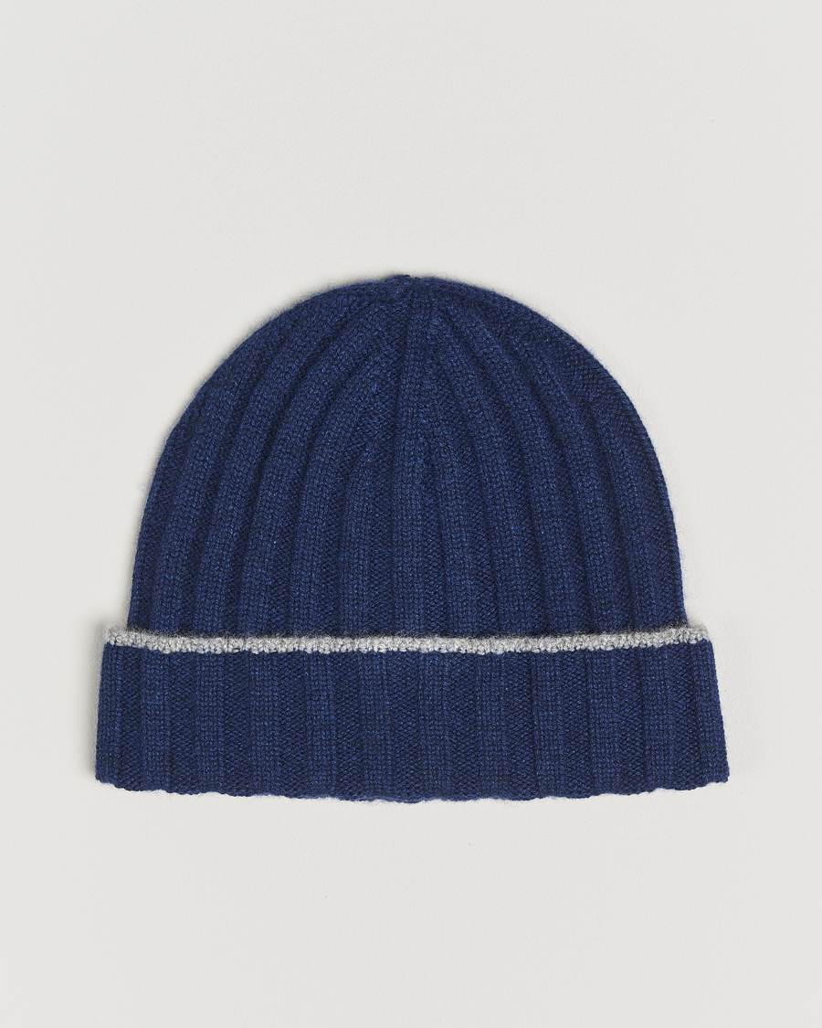 Homme | Brunello Cucinelli Cashmere Contrast Beanie Navy | Brunello Cucinelli | Cashmere Contrast Beanie Navy