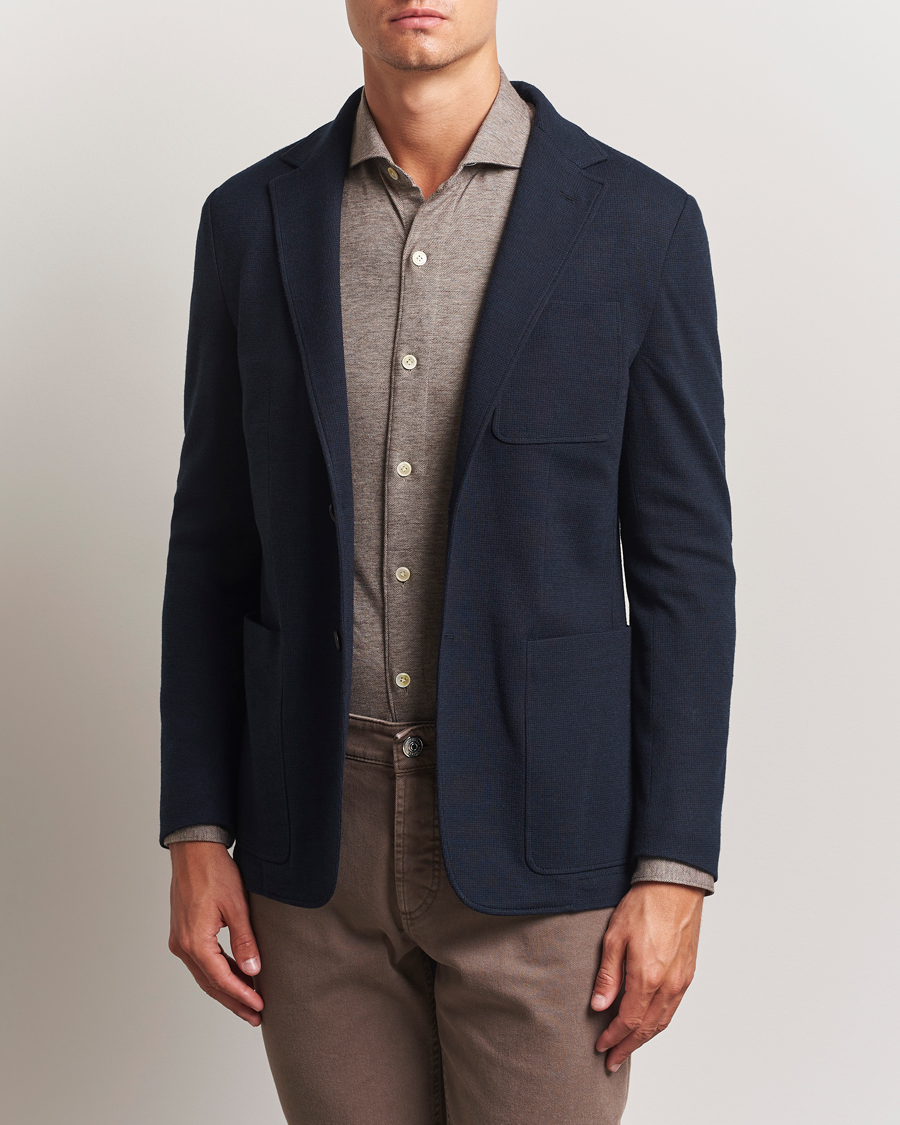 Heren | Blazers | Canali | Wool Houndstooth Jersey Blazer Navy