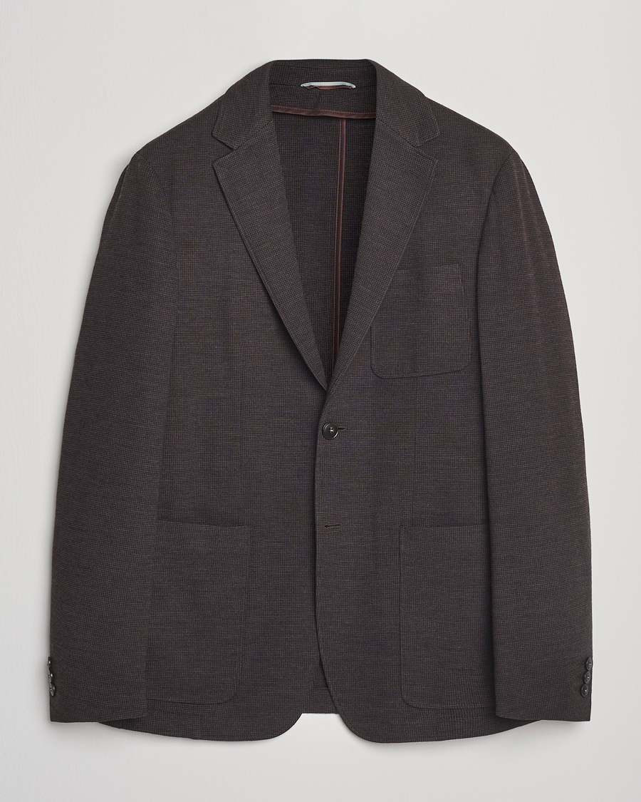 Homme | Blazers | Canali | Wool Houndstooth Jersey Blazer Dark Brown