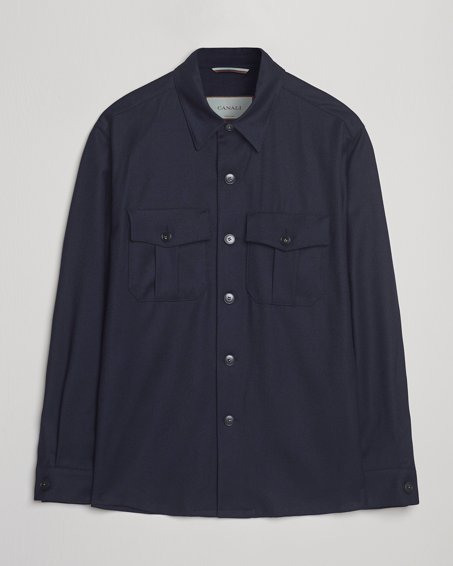 Heren | Overhemden | Canali | Flannel Overshirts Navy