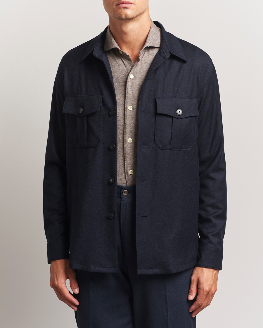 Heren | Overhemden | Canali | Flannel Overshirts Navy
