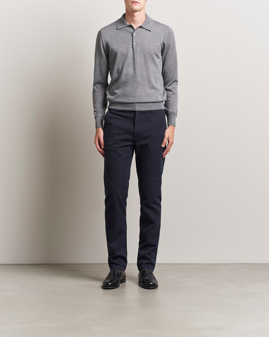 Homme | Pulls Et Tricots | Canali | Merino Wool Long Sleeve Polo Light Grey
