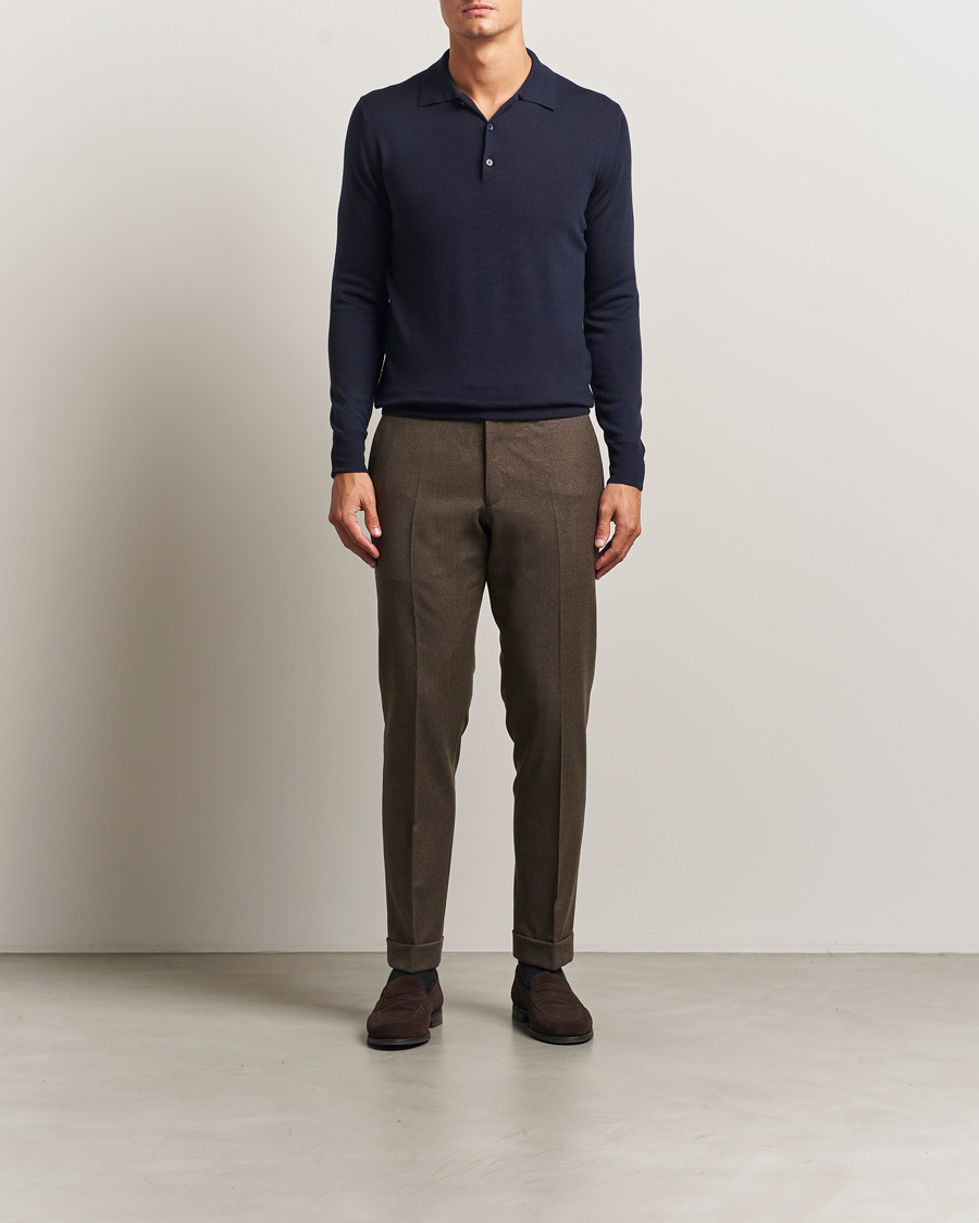 Homme | Pulls Et Tricots | Canali | Merino Wool Long Sleeve Polo Navy