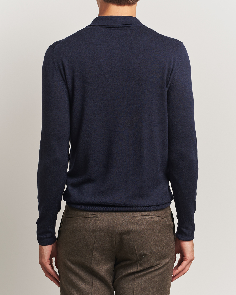 Homme | Pulls Et Tricots | Canali | Merino Wool Long Sleeve Polo Navy