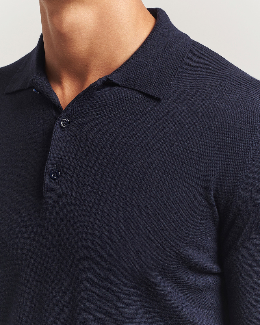 Homme | Pulls Et Tricots | Canali | Merino Wool Long Sleeve Polo Navy