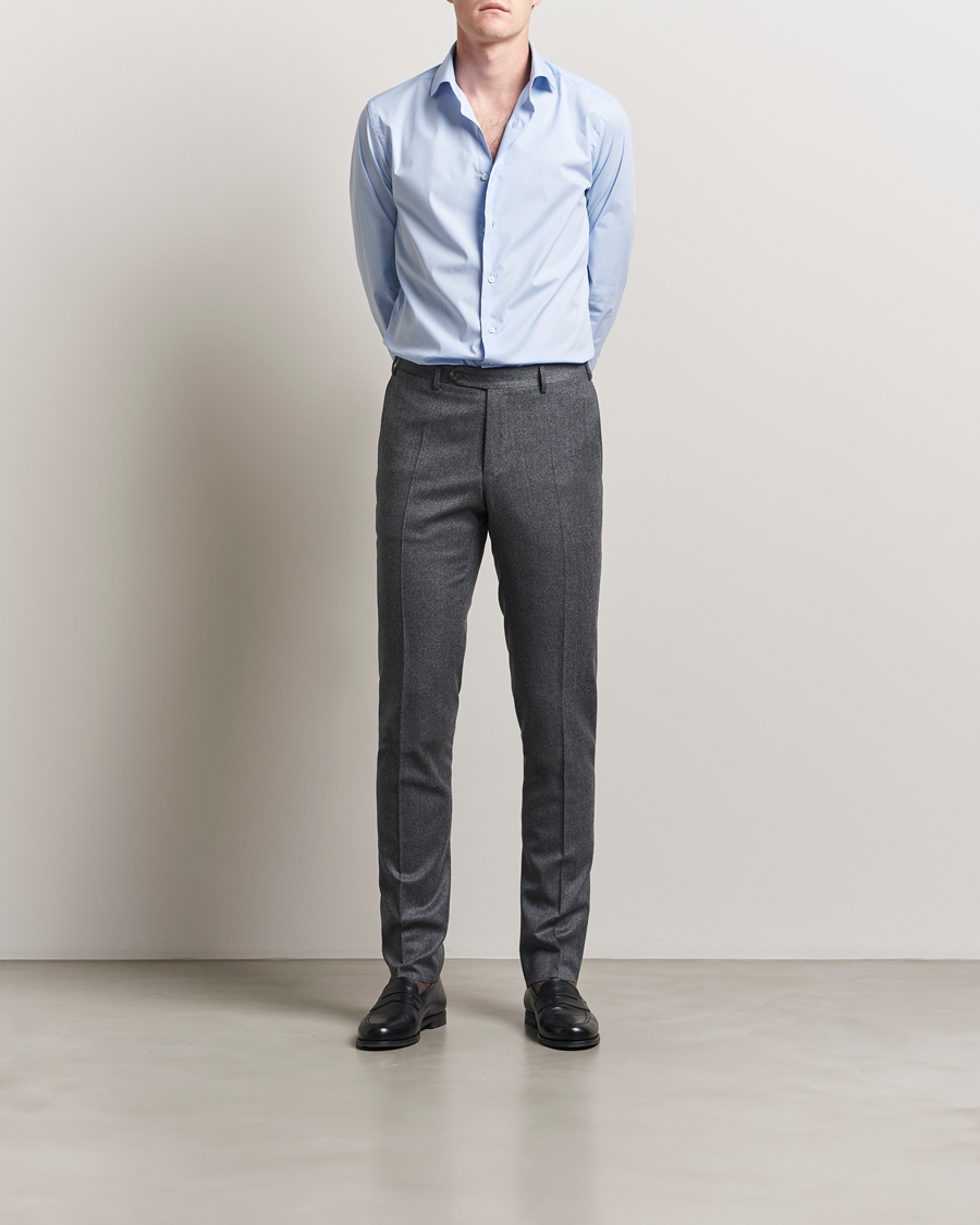 Homme | Pantalons | Canali | Slim Fit Flannel Trousers Grey Melange