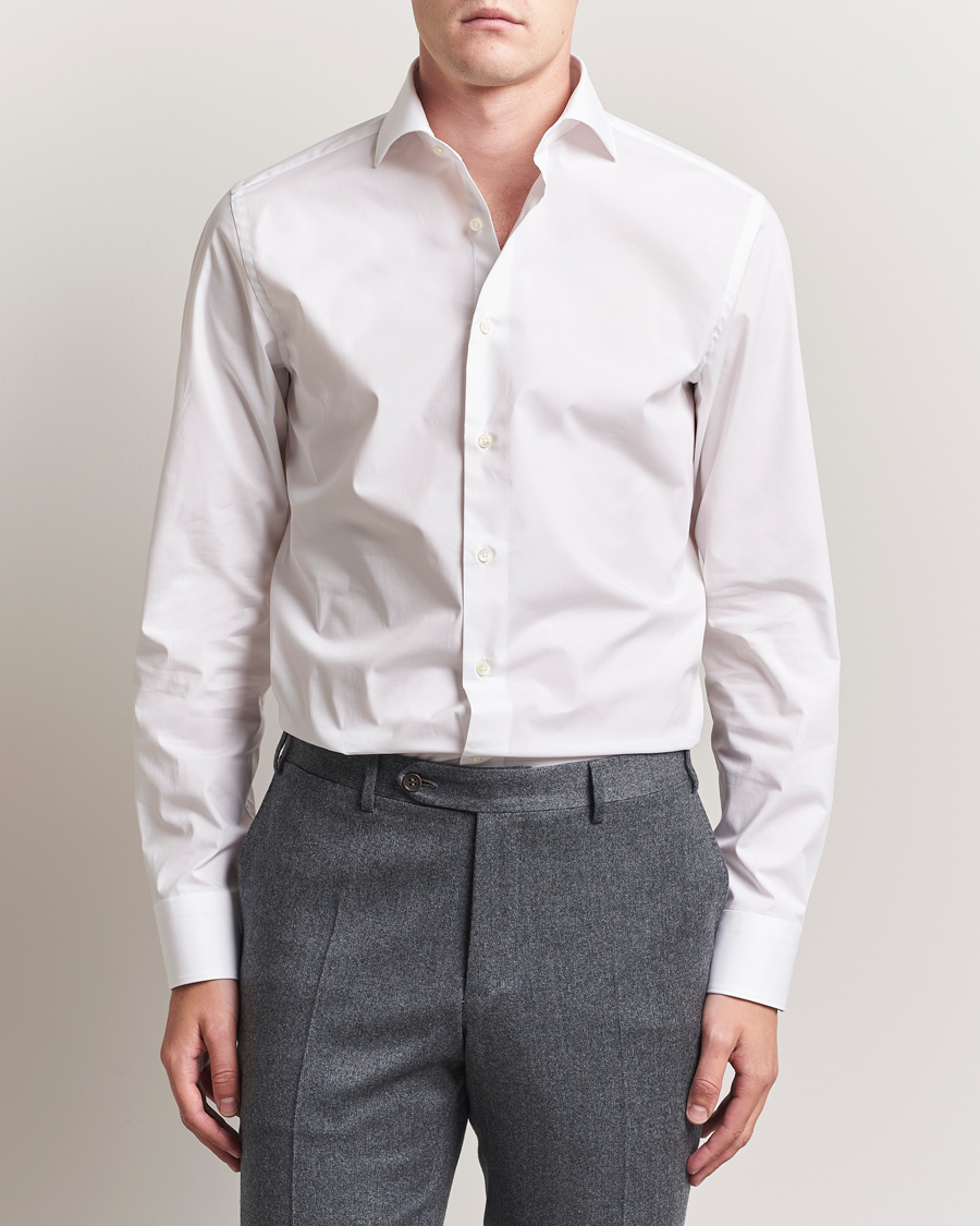 Heren | Overhemden | Canali | Slim Fit Cotton/Stretch Shirt White