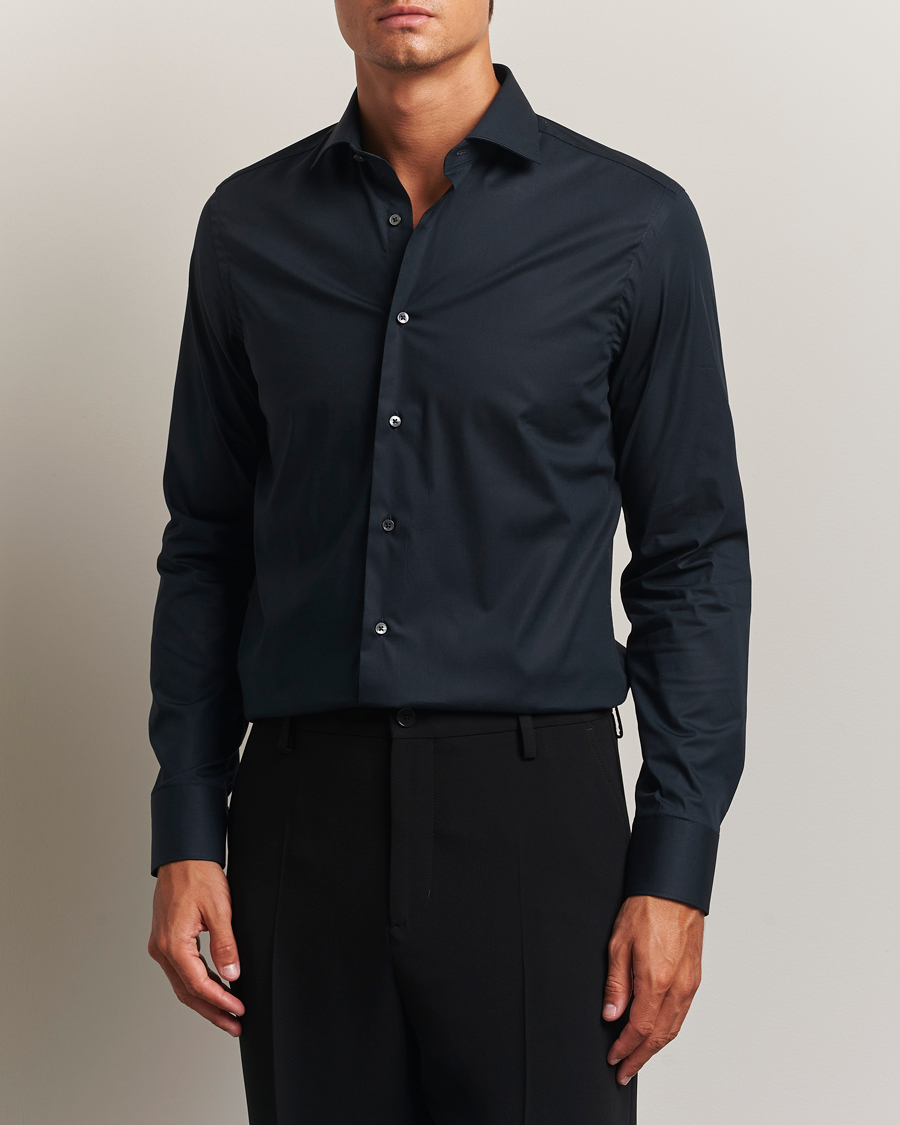 Homme | Chemises | Canali | Slim Fit Cotton/Stretch Shirt Navy