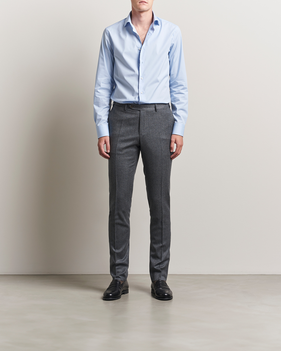 Heren | Overhemden | Canali | Slim Fit Cotton/Stretch Shirt Light Blue