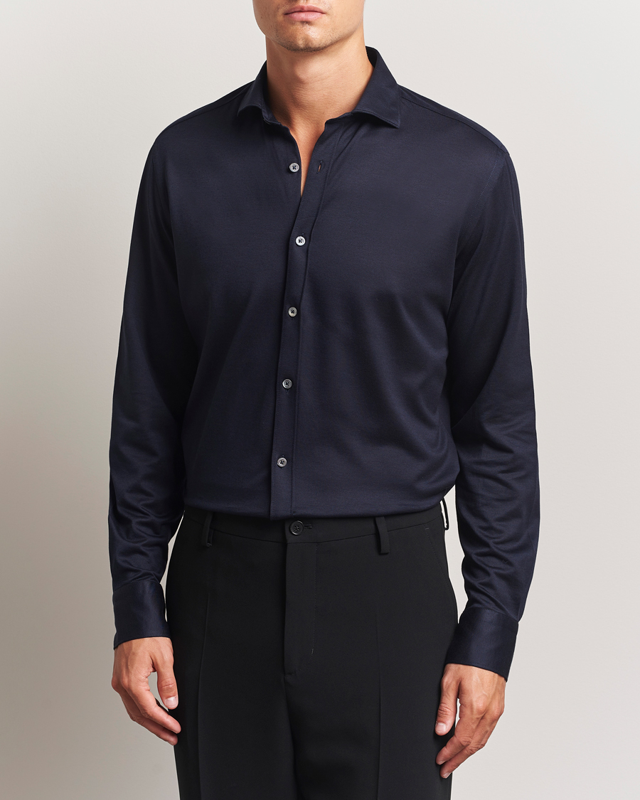 Homme | Chemises | Canali | Jersey Piquet Shirt Navy