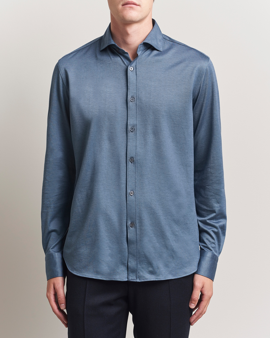 Heren | Overhemden | Canali | Jersey Piquet Shirt Blue
