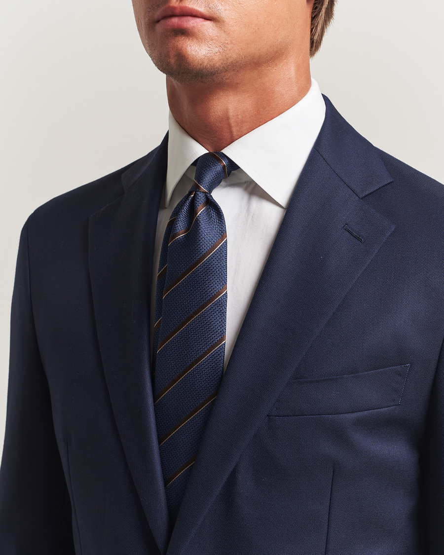 Homme | Cravates | Canali | Regimental Stripe Silk Tie Navy/Brown