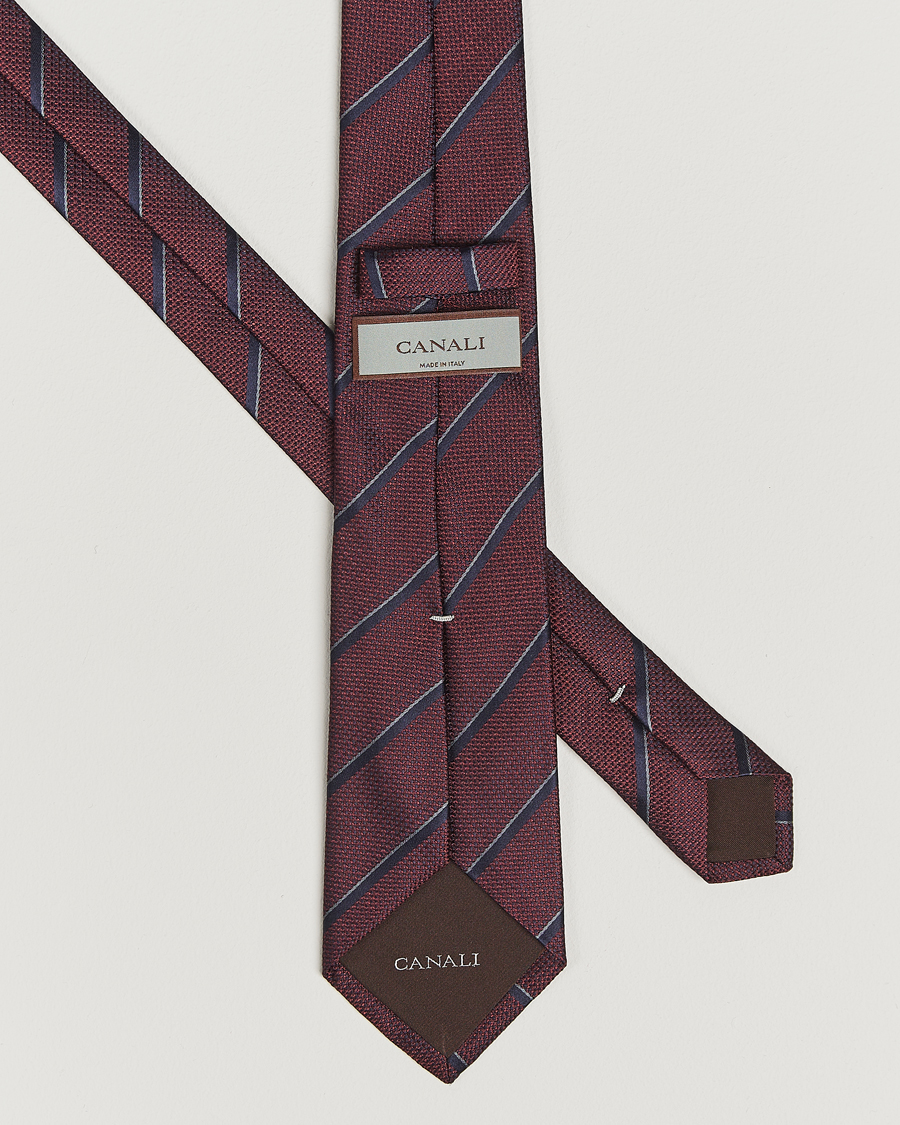 Homme | Cravates | Canali | Regimental Stripe Silk Tie Burgundy/Navy