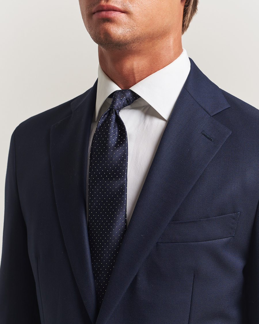 Homme | Cravates | Canali | Micro Dot Silk Tie Navy