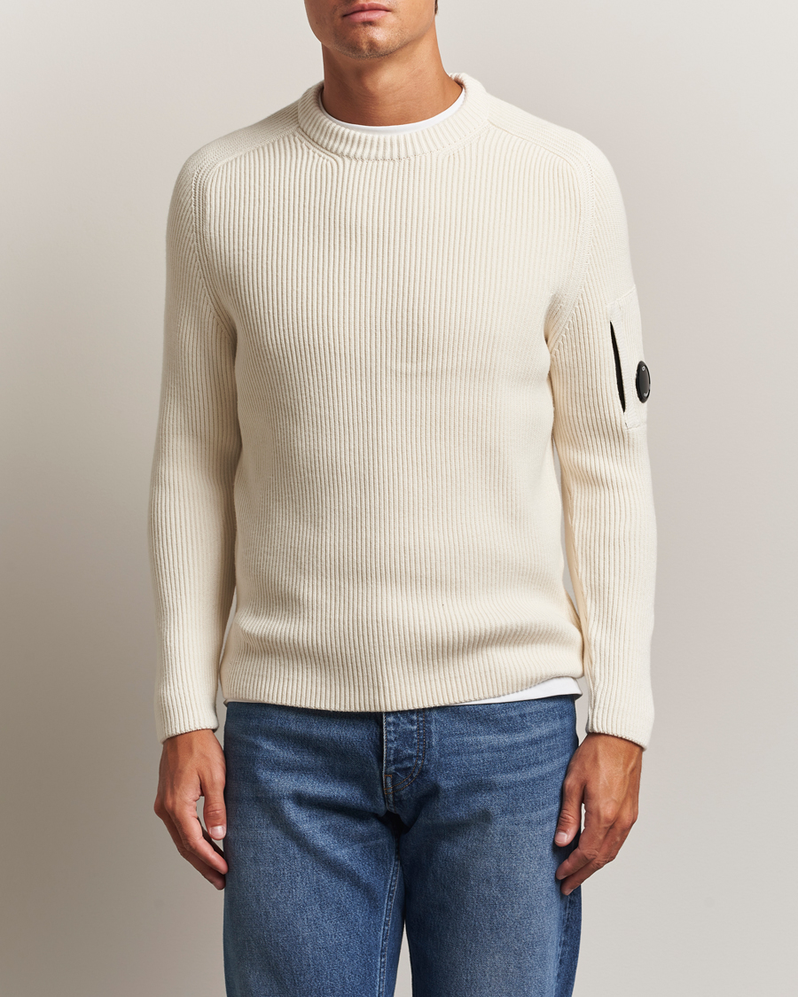 Heren | Truien | C.P. Company | Full Rib Knitted Cotton Crew Neck White