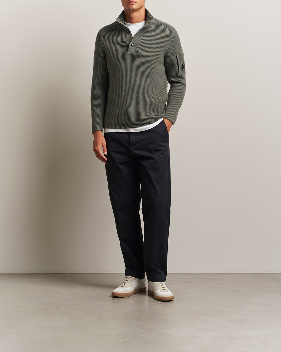 Heren | Truien | C.P. Company | Full Rib Knitted Cotton Half Button Grey