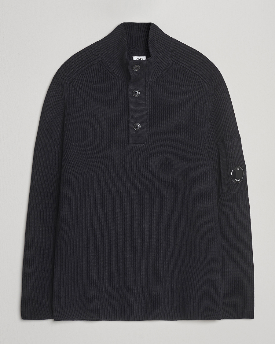 Heren | Truien | C.P. Company | Full Rib Knitted Cotton Half Button Black