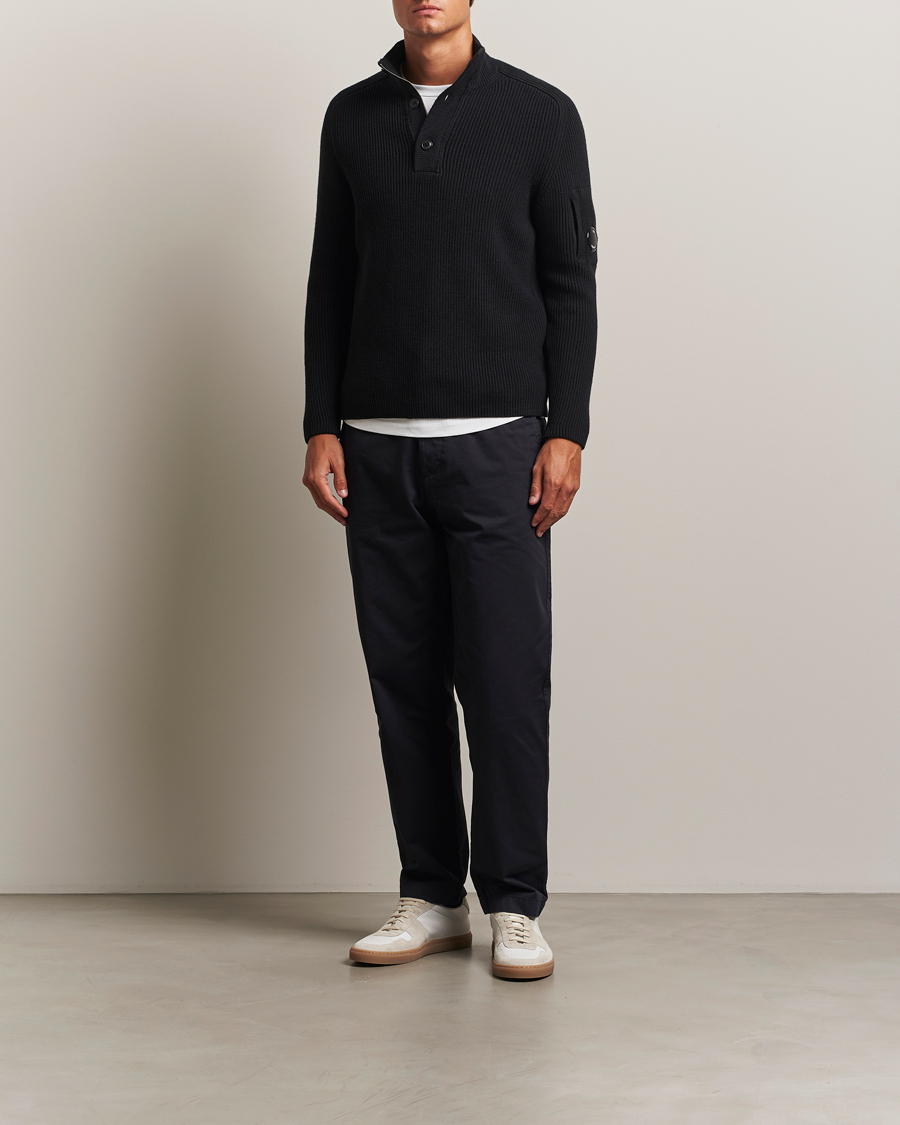 Heren | Truien | C.P. Company | Full Rib Knitted Cotton Half Button Black
