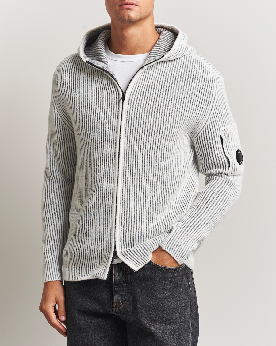 Homme | Pulls Et Tricots | C.P. Company | Knitted Full Zip Hood White/Grey