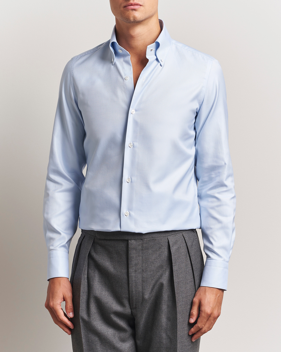 Heren | Overhemden | Finamore Napoli | Milano Slim Oxford Button Down Shirt Light Blue