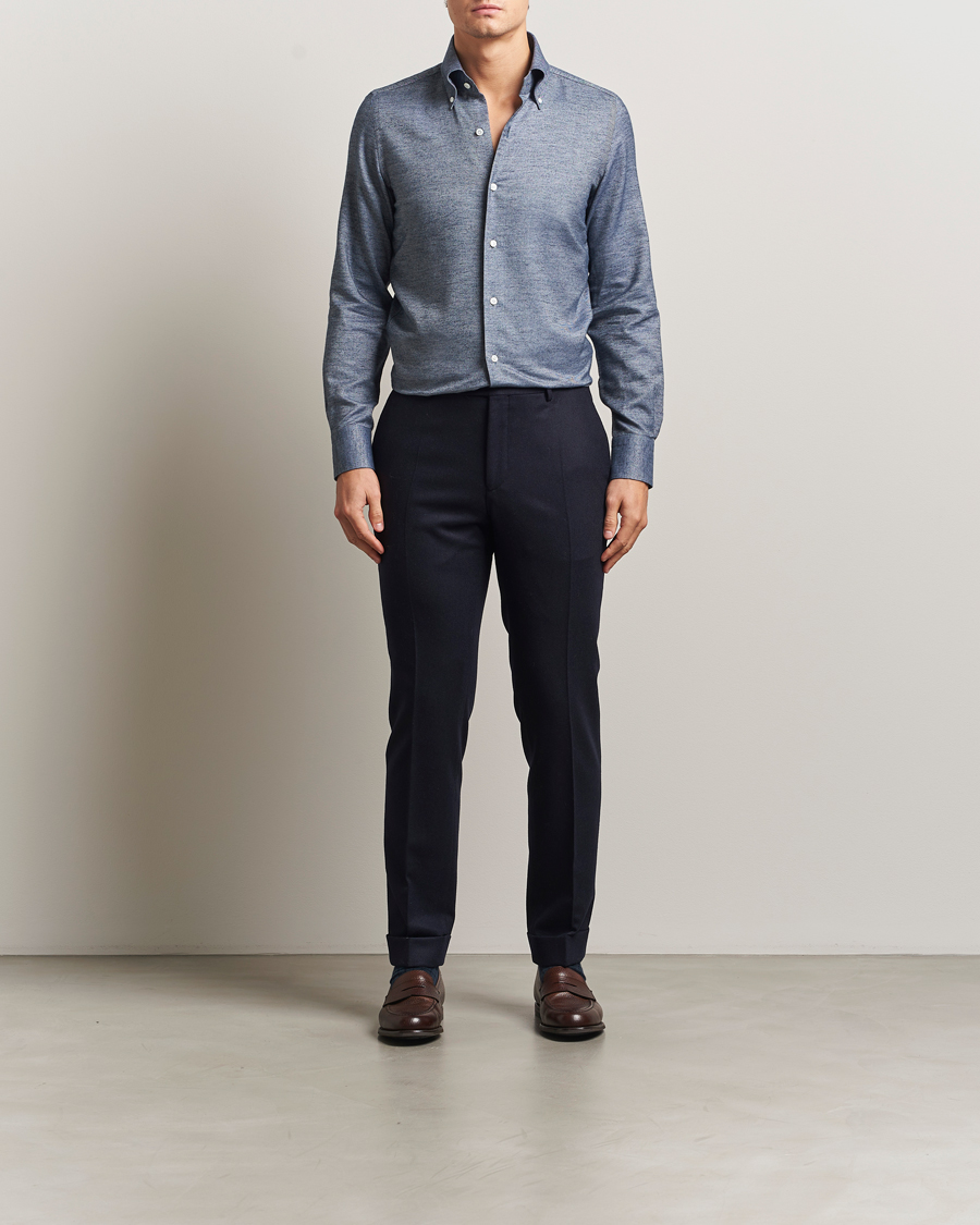 Homme | Chemises | Finamore Napoli | Milano Slim Cashmere BD Shirt Dark Blue