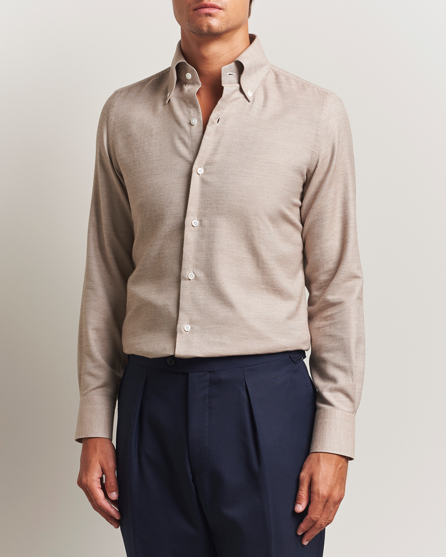 Heren | Overhemden | Finamore Napoli | Milano Slim Cashmere BD Shirt Beige