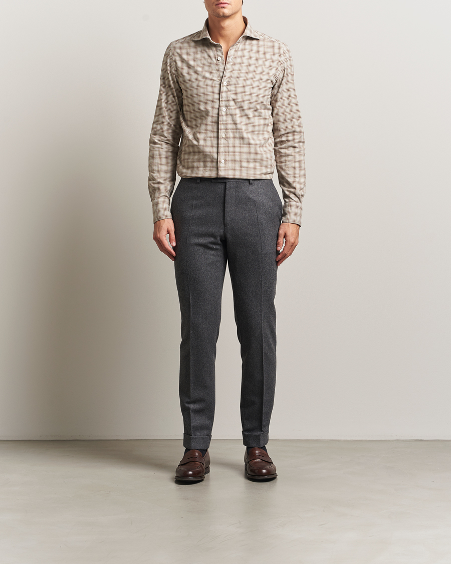 Heren | Overhemden | Finamore Napoli | Gaeta Flannel Sport Shirt Beige Check