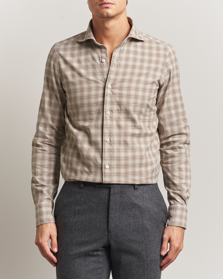 Homme | Chemises | Finamore Napoli | Gaeta Flannel Sport Shirt Beige Check