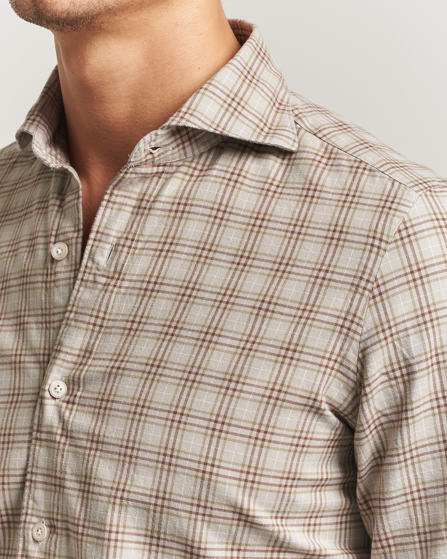 Homme | Chemises | Finamore Napoli | Gaeta Flannel Sport Shirt Beige Check