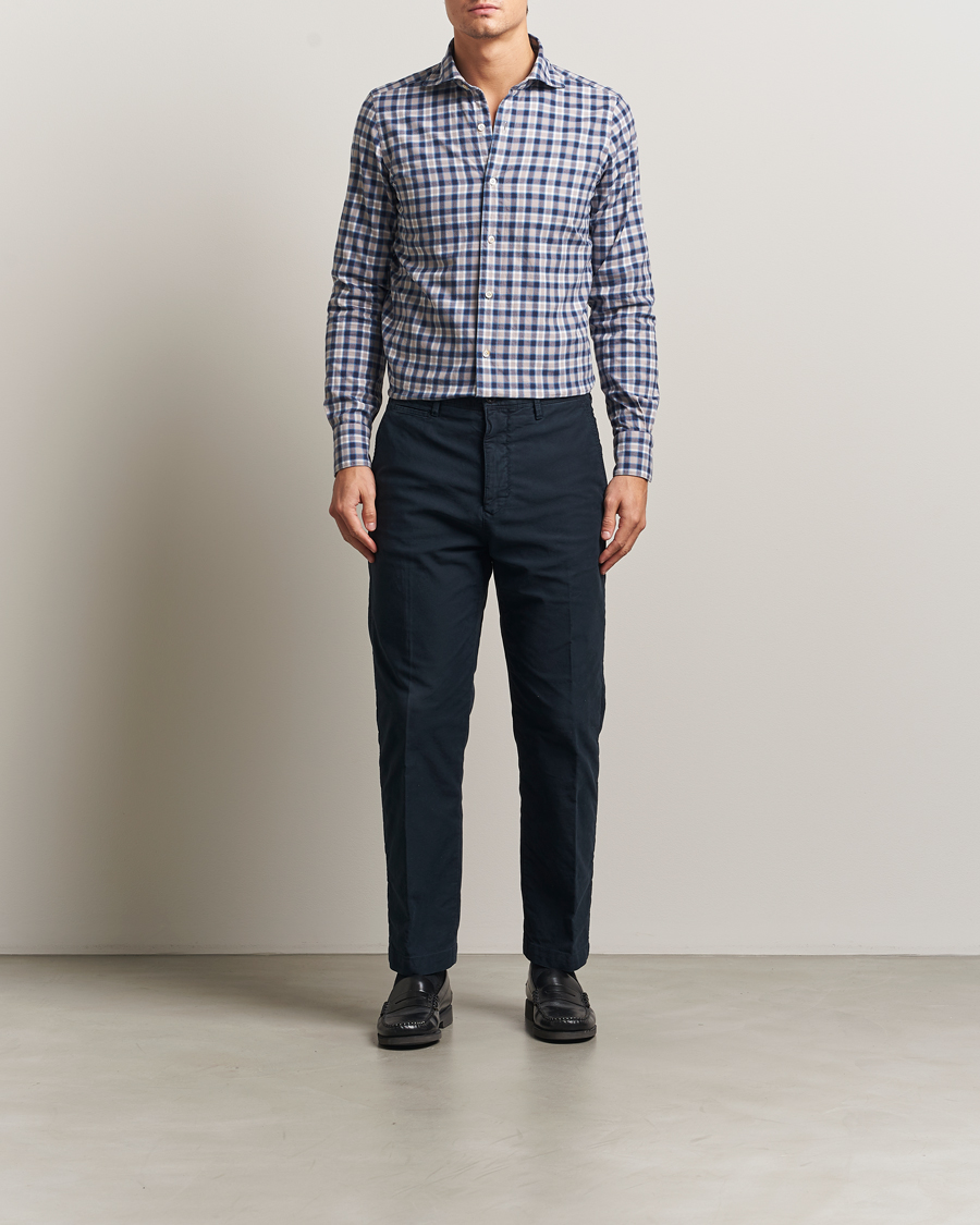 Homme | Chemises | Finamore Napoli | Gaeta Flannel Sport Shirt Navy Check
