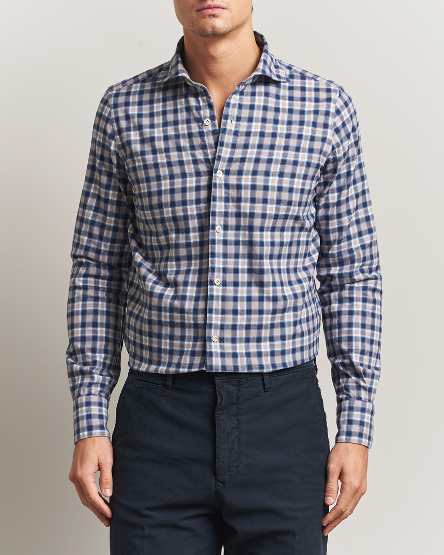 Homme | Chemises | Finamore Napoli | Gaeta Flannel Sport Shirt Navy Check