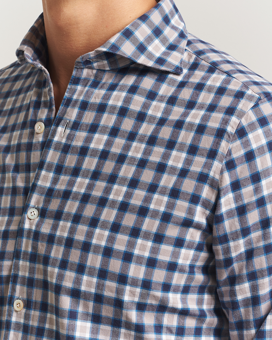 Homme | Chemises | Finamore Napoli | Gaeta Flannel Sport Shirt Navy Check
